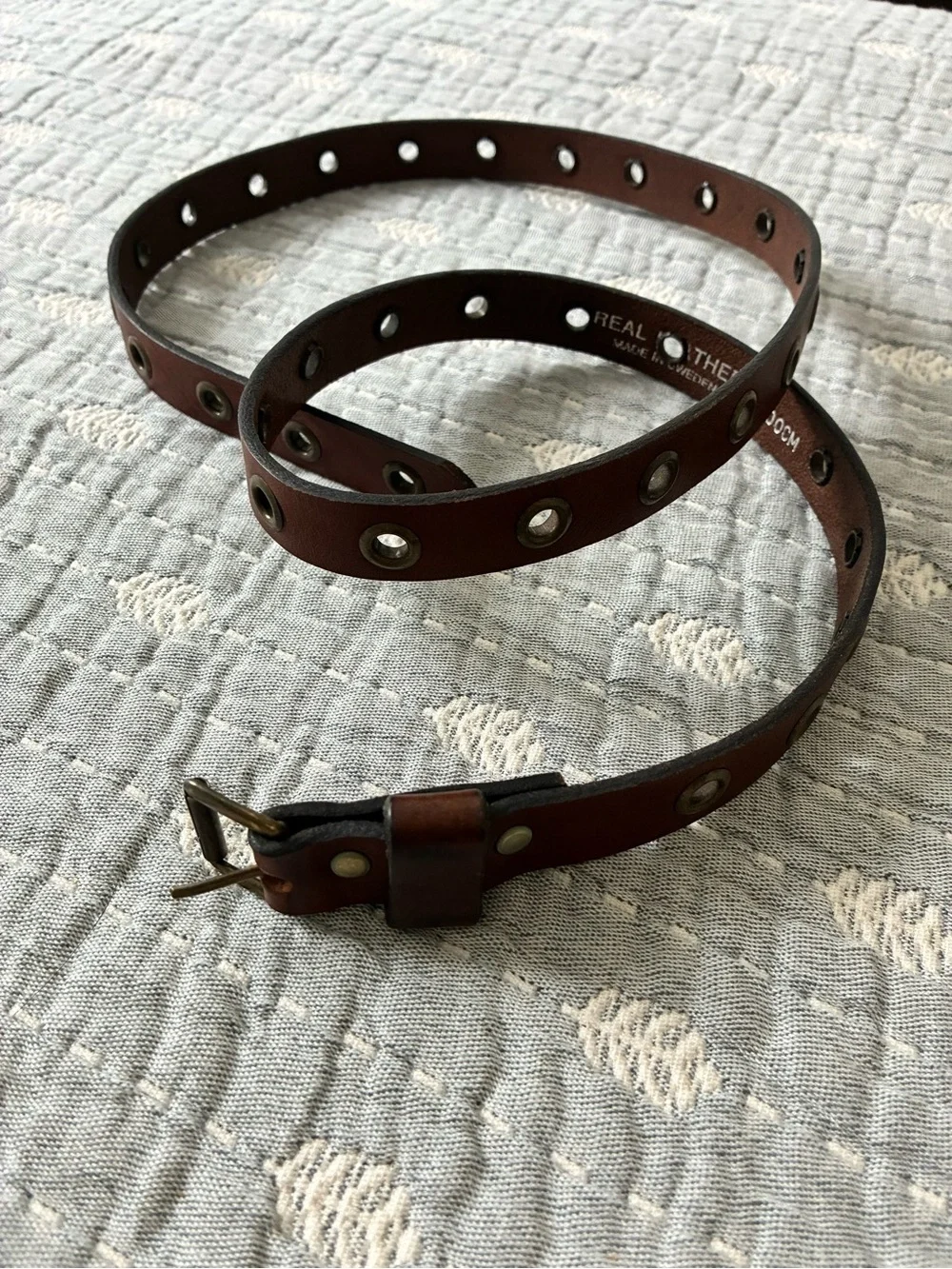 Swedish Brown Leather Thin Full Grommet Belt - Picture 2 of 5